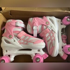 NIB Size Large Pink and White Kids/Youth Roller Skates Light Up Wheels